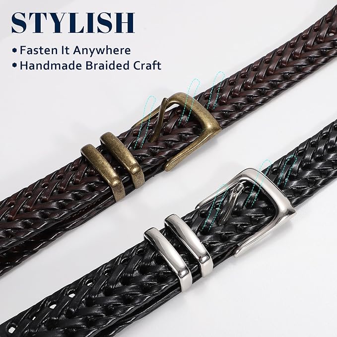 BELTROAD Braided Leather Belt for Men Casual Jeans Golf, Men's Leather Woven Alloy Buckle Hand Braided Belts Gift for Men