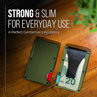 Mountain Voyage Co Minimalist Wallet for Men & Women - Slim RFID Wallet, Scratch Resistant, Credit Card Holder & Money Clip, Easily Removable Money & Cards, (Army Green)