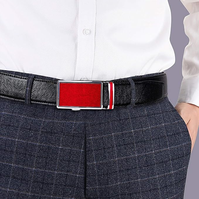 Dubulle Men's Ratchet Belt Gold/Black/Red/Green/Blue/White Automatic Buckle Business Casual Belt Gift - Adjustable Fit