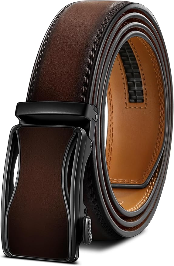 BULLIANT Mens Ratchet Belt,Leather Adjustable Slide Belt For Gift Mens Dress Casual 1 3/8",Size Adjustable