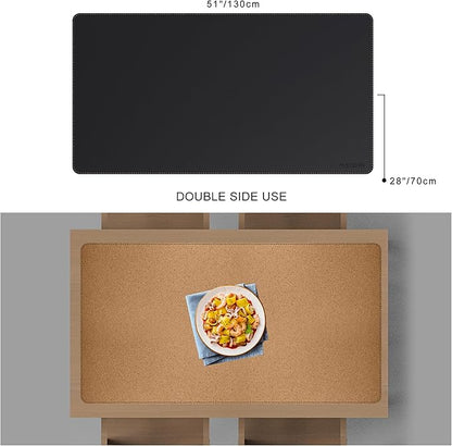 MAIDERN Leather Desk Mat, 51.2” x 27.5” Reversible Large Desk Pad Mat, Cork & Leather Large Mouse pad for Desk, Waterproof Computer Desk Mat for Gaming Home Office (Black)