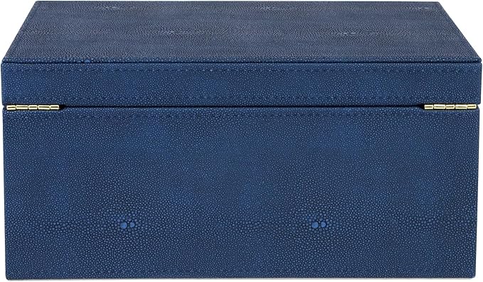 HofferRuffer Faux Leather Decorative Box, Large Wooden Structure Keepsake Box Accessory Organizer Jewelry Organizer with Hinged Lid, Storage Container for Home or Office (NavyBlue Shagreen)