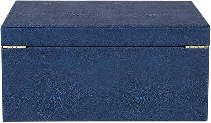 HofferRuffer Faux Leather Decorative Box, Large Wooden Structure Keepsake Box Accessory Organizer Jewelry Organizer with Hinged Lid, Storage Container for Home or Office (NavyBlue Shagreen)