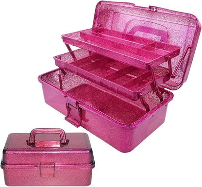 Saim Small Parts Organizer, 3-Layer Storage Box with Fixed Compartments, Ready-to-Use Portable Makeup & Hair Accessories Case, Craft Organizer for Girls Teens College Dorm - Hot Pink