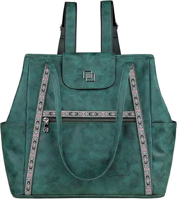 FADEON Large Laptop Tote Bag for Women Designer Leather Laptop Bag Fashion Travel Backpack Purse Shoulder Handbag