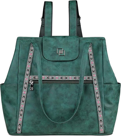FADEON Large Laptop Tote Bag for Women Designer Leather Laptop Bag Fashion Travel Backpack Purse Shoulder Handbag