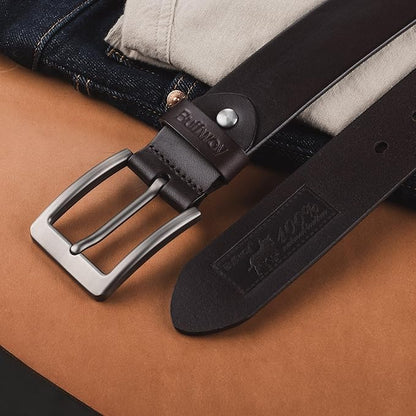 Buffway Men’s Full Grain Leather Belt – Solid One-Piece Leather, 1.5” Wide for Jeans & Business Casual, Gift Box Included