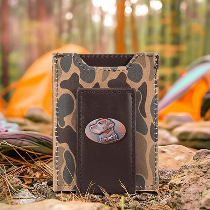 ZEP-PRO Lab Men's Magnetic Front Pocket Old School Camo Leather Wallet – Slim Design with Card Slots and Money Clip, Brown/Tan Camo