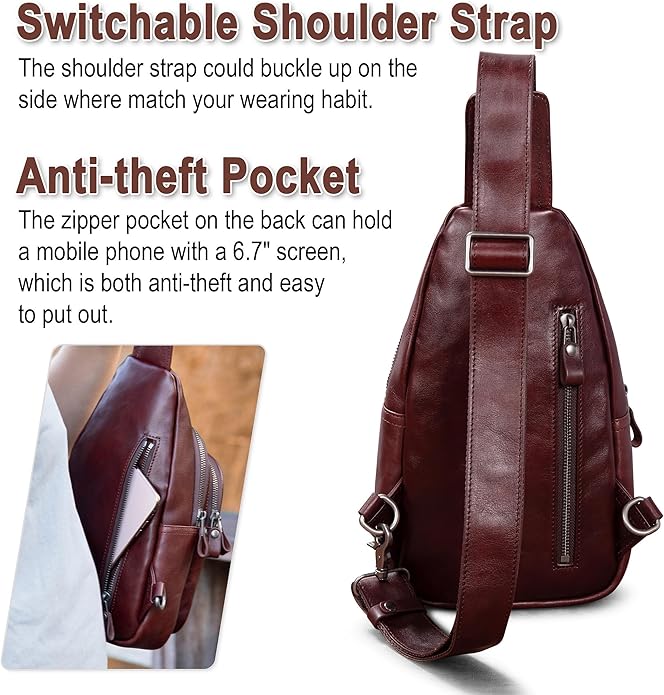 Genuine Leather Sling Bag for Men and Women Crossbody Shoulder Bag Sling Backpack Chest Purse Carry on Casual Daypack | Genuine Leather, Shoulder Bag, Carry on, Casual, Daypack
