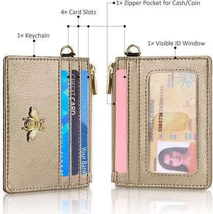SEAVILIA Card Holder Keychain Wallet for Women with ID Window RFID Coin Purse Bee Gifts Slim Minimalist Small Wallet