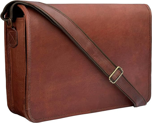 RUSTIC TOWN 15 inch Vintage Crossbody Full Grain Leather Laptop Messenger Bag
