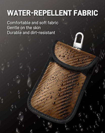 Upgraded Faraday Bag for Key Fob (2 Pack), Premium Faraday Key Fob Protector– Car RFID Signal Blocking, Car Security Protection, Anti-Theft Pouch, Anti-Hacking Case Blocker Brown