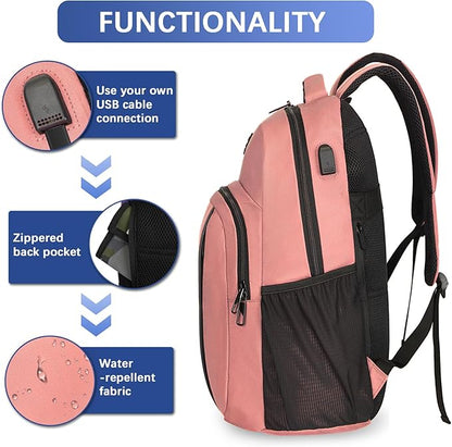 LARIPOP Carry On Backpack for Airplane, 17.3 Inch Laptop Backpack with USB Charging Port, Water Resistant Business Travel Backpack, Lightweight College School Bookbag Anti Theft for Men Women, Flesh