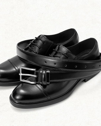 maikun Mens Black Leather Belt, 1 1/8" Casual Dress Belt with Adjustable Buckle for Jeans Office