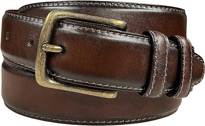 Men's Oil-Tanned Genuine Leather Dress Classic Belt 1-1/8"(30mm) or 1-3/8"(35mm) Wide One Piece Dress Belt