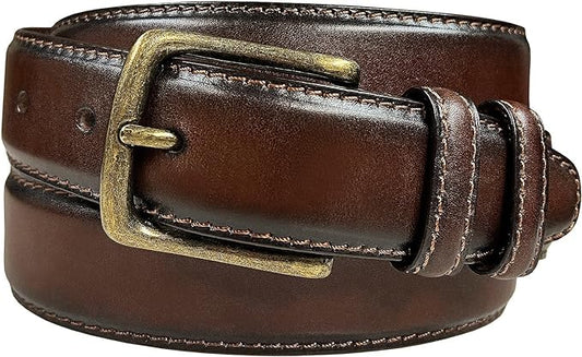 Men's Oil-Tanned Genuine Leather Dress Classic Belt 1-1/8"(30mm) or 1-3/8"(35mm) Wide One Piece Dress Belt