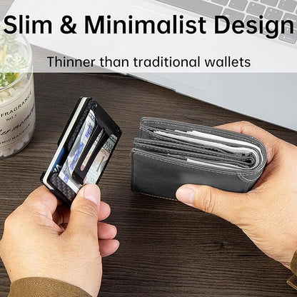 Minimalist Carbon Fiber Wallet for Men, Money Clip Cash Strap Wallet, RFID Blocking Metal Wallet Aluminum Card Holder,Front Pocket Wallet(Carbon Fiber)
