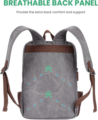 Modoker Eco-Friendly Vintage Backpack for Men Women, Canvas Bookpack Fits Most 15.6 Inches Computer and Tablets, Rucksack Backpack with USB Charging Port, Grey