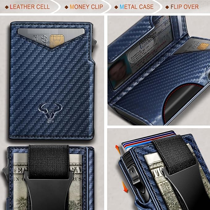 BULLIANT Men Wallet Gift Boxed,Slim Front Pocket Wallet Money Clip Card Holder 3.8"x2.7",Pop-up Access
