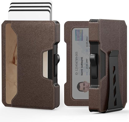 Slim Wallet for Men - Minimalist Mens Wallet with Money Clip, Aluminum Pop Up Card Case and Leather Slots Credit Card Holder RFID Blocking Wallet for Men with Gift Box