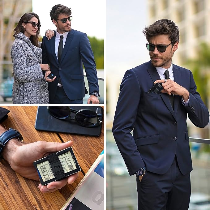 Fidelo Slim Wallet for Men – RFID Blocking Minimalist Credit Card Holder with Sliding Pop-Up Design - Push Button Men's Wallets - Front Pocket Wallet