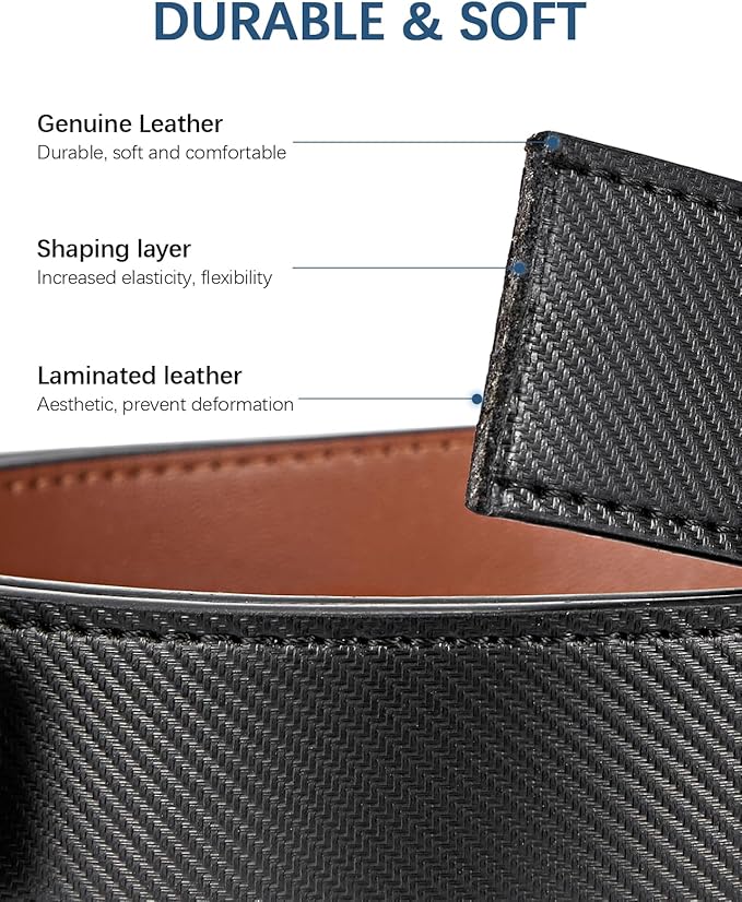BOSTANTEN Mens Belt Leather Ratchet Belt For Men Dress and Casual with Adjustable Buckle, Trim to Fit