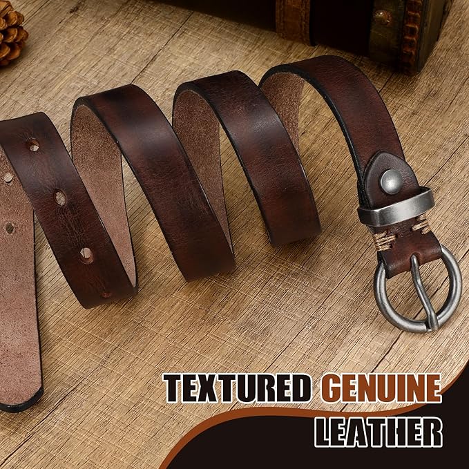 SANSTHS Womens Genuine Leather Belts for Jeans Pants Trendy Vintage Thin Leather Belt Gold Buckle Ladies Skinny Waist Belt
