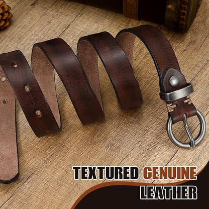 SANSTHS Womens Genuine Leather Belts for Jeans Pants Trendy Vintage Thin Leather Belt Gold Buckle Ladies Skinny Waist Belt
