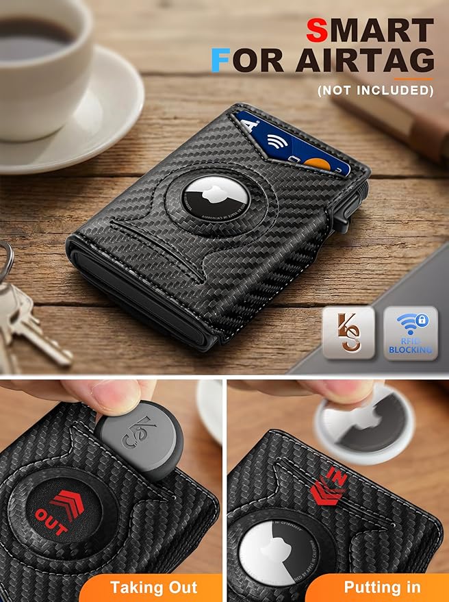 KEMISANT Airtag Wallet Men Gift,Mens Slim Front Pocket Wallet Money Clip Standard or Apple Airtag Use 3.8"×2.8"×0.9"