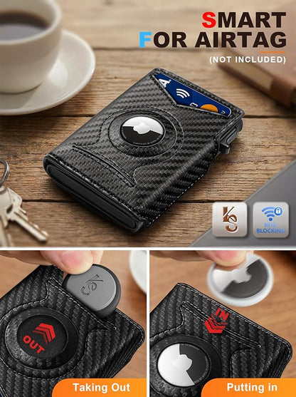 KEMISANT Airtag Wallet Men Gift,Mens Slim Front Pocket Wallet Money Clip Standard or Apple Airtag Use 3.8"×2.8"×0.9"