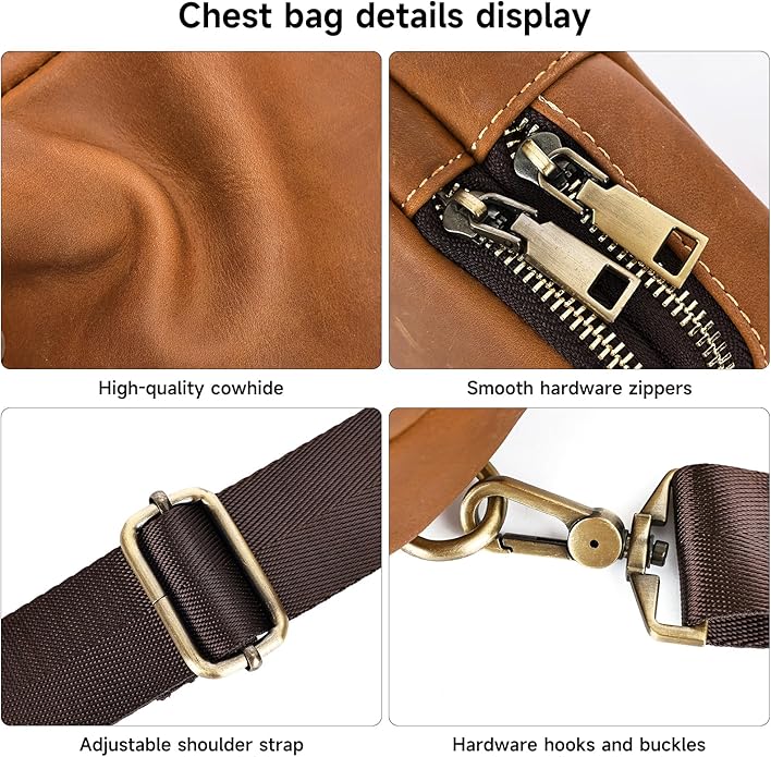 Genuine Leather Sling Bags for Men Crossbody Purse Vintage Small Messenger Shoulder Bag for Phone Side Chest Daypack Bag