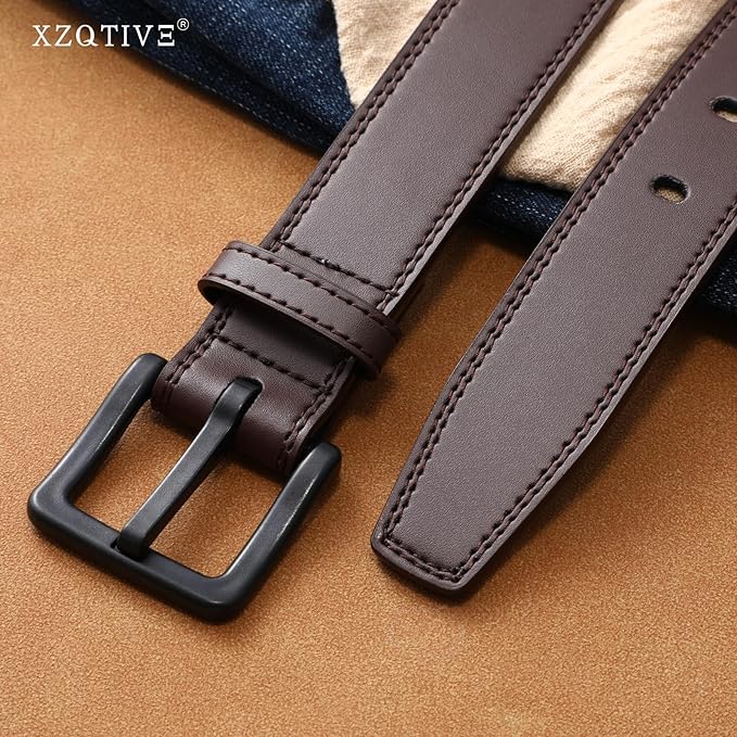 XZQTIVE Men’s Metal Free Belt Hypoallergenic Leather Belts For Jeans Dress Nickle Free TSA Belt With Black Buckle
