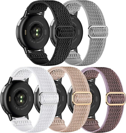 5 Pack Stretchy Nylon Watch Bands Compatible with Garmin Vivoactive 5/6/Forerunner 55/165,20mm Soft Elastic Fabric Adjustable Replacement Sport Straps for Garmin Venu Sq 2 Women Men