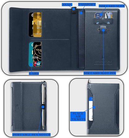 Passport Holder for Travel Essentials, RFID Blocking PU Leather Passport Wallet Cover Card holder Case Passport Book Holders for Women and Men, Dark Blue