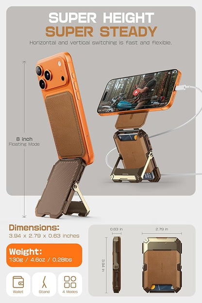 SUPCASE for MagSafe Wallet with Stand, Magnetic Genuine Leather Wallet for Men, [Hold 5 Cards] [Adjustable Stand] [RFID Blocking] Phone Card Holder Tripod for iPhone 17/16/15/14/13/12 Series, Brown