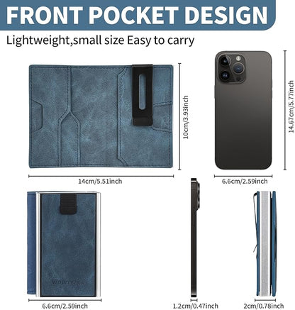 Mens slim Wallet，with RFID Shielding, Holds 9 Cards Easily, card wallet for Men, Minimalist Wallet For Men, Made of aluminum and Pu Synthetic Leather, Includes Cash clip (Blue)