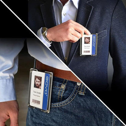 GOVO T4 Badge Holder/Wallet - Durable Polycarbonate ID/Credit Holder with Metal Clip and 4 Cards Slot (Holds 1 to 4 Cards) (Blue)