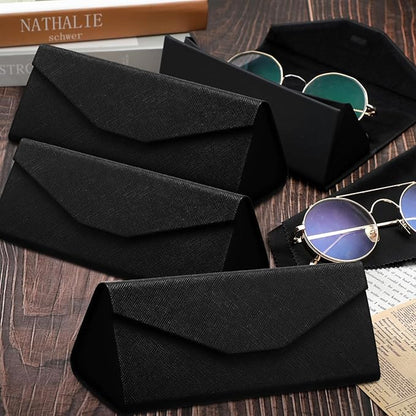 Flutesan 4 Pack Foldable Glasses Sunglasses Case PU Hard Shell Collapsible Eyeglasses Leather Case 4 Cleaning Cloths