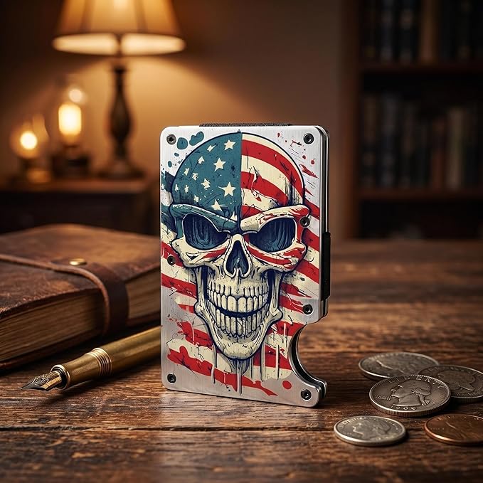 Flag Wallet for Men Minimalist Personalized Engraved Metal Wallet Slim Wallet Gifts for Soldiers Veteran Patriots (Flag 3)