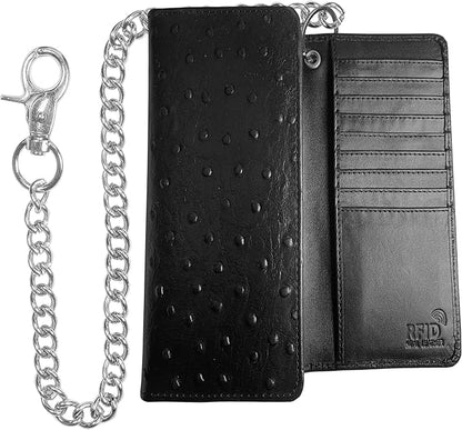 IBRO VINTAGE Motorcycle Chain Wallet for Men – Premium Cowhide Leather, RFID Tri-Fold Biker Wallet with Heavy Duty Chain for Bikers Truckers & Hunters, Credit Card Money Organizer Long Wallet | Long Trifold, RFID Blocking, Men's, Trucker Biker