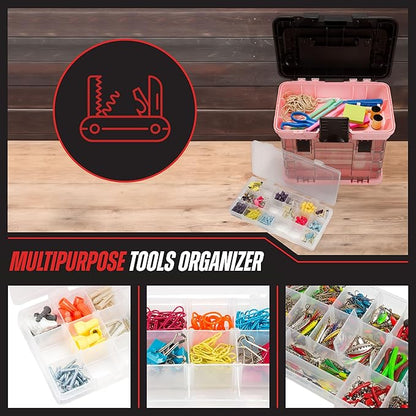 Pink Tool Box Organizer with Removable Compartments – Portable Storage Case for Crafts, Beads, Screws & Small Tools – Lightweight Utility Organizer by Stalwart