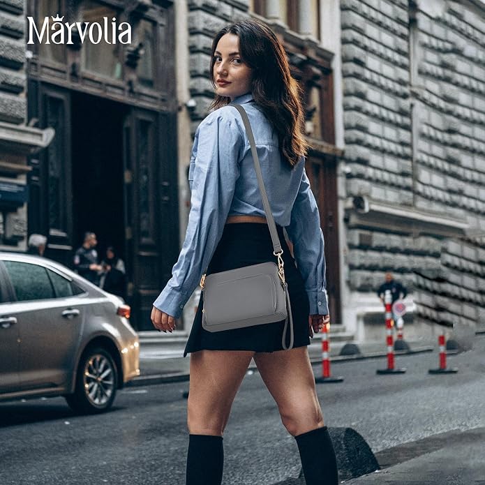 Marvolia Crossbody Bag for Women - PU Leather Shoulder Bag Trendy Small Crossbody Purse Bag for Travel Work Party