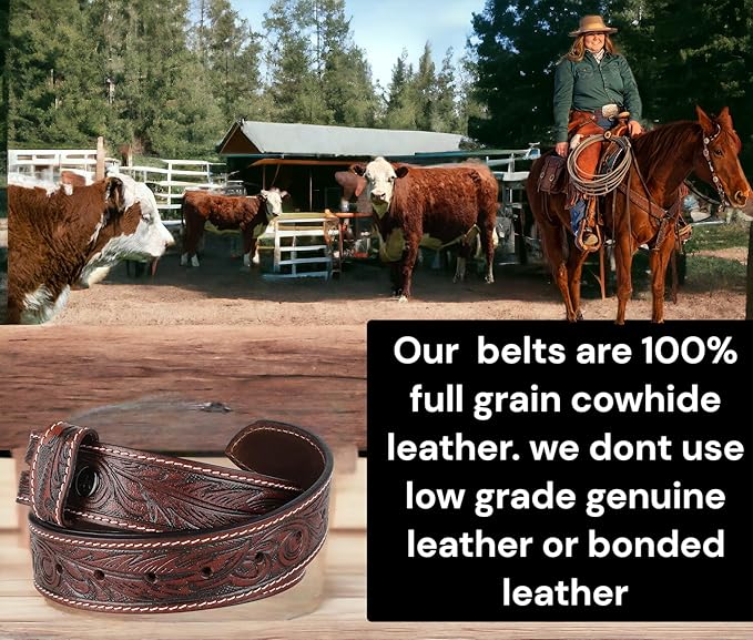 F&L CLASSIC Western Belt without buckle for men – Full Grain Leather Cowboy Belts for jeans - One Piece Leather strap belt