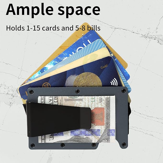 Minimalist Slim Wallet for Men,RFID Blocking Metal Wallet,Aluminum Credit Card Holder & Money Clip 12-15 Cards,Slim Rfid Front Pocket Mens Wallet,Matte Grey