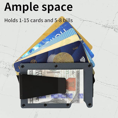 Minimalist Slim Wallet for Men,RFID Blocking Metal Wallet,Aluminum Credit Card Holder & Money Clip 12-15 Cards,Slim Rfid Front Pocket Mens Wallet,Matte Grey