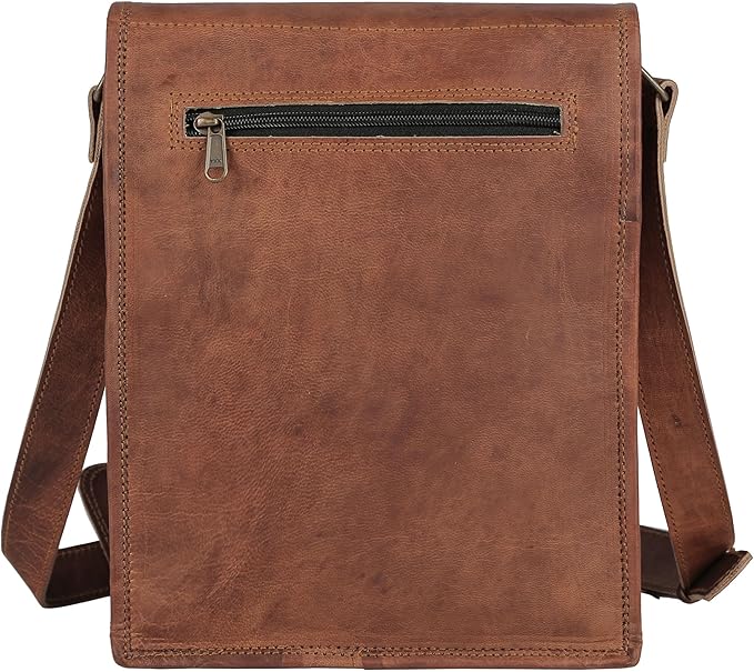 Leather crossbody bag messenger satchel tablet bag 11 inches for men and women (Brown)
