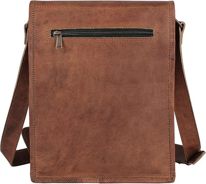 Leather crossbody bag messenger satchel tablet bag 11 inches for men and women (Brown)