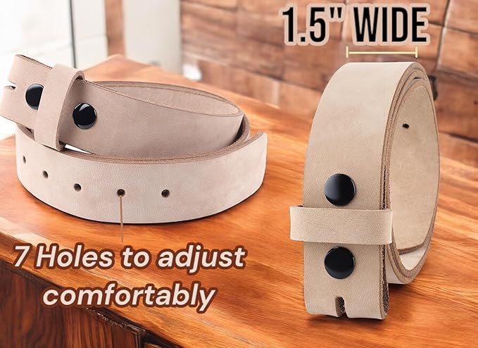 F&L CLASSIC Belt for buckle men Snap on Strap Full Grain One Piece Leather no buckle,1 1/2" Wide, USA