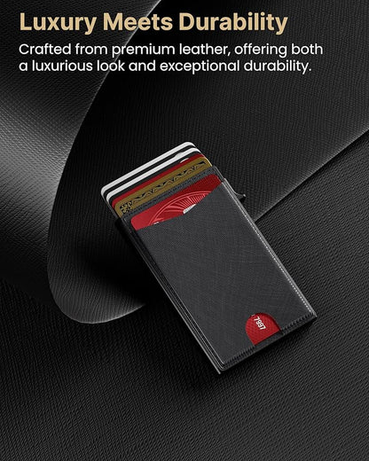 typecase Flip Pop Up Wallet for Men Card Holder: Smart Privacy & lD Display Mode, RFID Blocking, Slim Genuine Leather, Minimalist Front Pocket - 8 Cards Capacity | ID Window | Money Clip (Black)