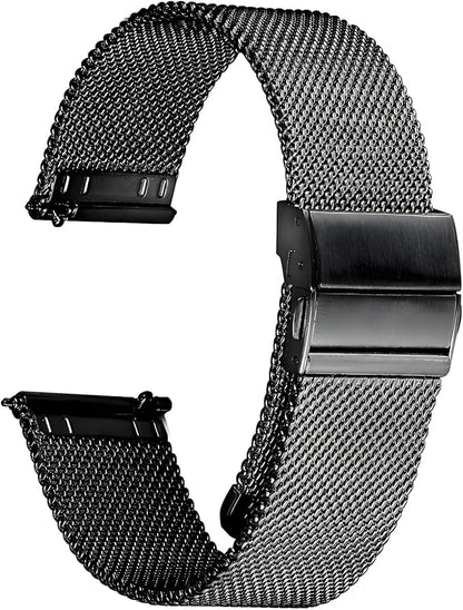 Stainless Steel Mesh Watch Band for Mens Women, Quick Release Mesh Watch Straps 18mm 20mm 22mm 24mm （20mm Black）